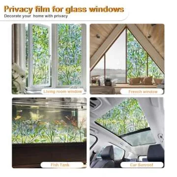 Countewol Window Privacy Film Stain Glass Window Film Rainbow Window Film Window clings Non-Adhesive Reusable Decorative for Room (Leaf Rainbow, 17.5 X 78.7 in)