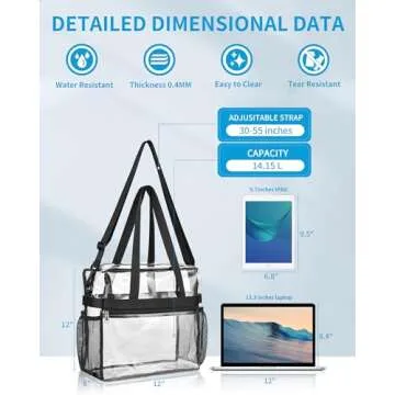 Paxiland Clear Bag for Stadium Events 12x6x12, Large Clear Tote Lunch Bag Stadium Approved with Rein...