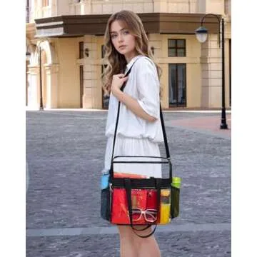 Paxiland Clear Bag for Stadium Events 12x6x12, Large Clear Tote Lunch Bag Stadium Approved with Reinforced Shoulder Straps for Concert Outfits and Festival, Transparent Handbag for Women - Black