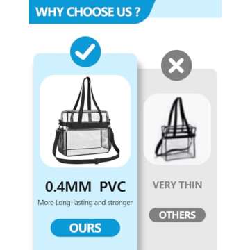 Paxiland Clear Bag for Stadium Events 12x6x12, Large Clear Tote Lunch Bag Stadium Approved with Reinforced Shoulder Straps for Concert Outfits and Festival, Transparent Handbag for Women - Black