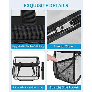 Paxiland Clear Bag for Stadium Events 12x6x12, Large Clear Tote Lunch Bag Stadium Approved with Reinforced Shoulder Straps for Concert Outfits and Festival, Transparent Handbag for Women - Black