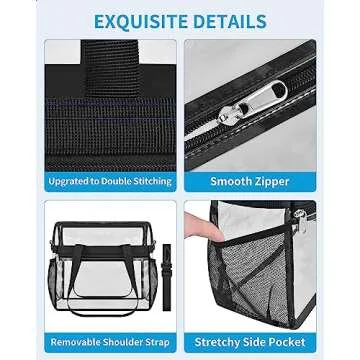 Paxiland Clear Bag for Stadium Events 12x6x12, Large Clear Tote Lunch Bag Stadium Approved with Reinforced Shoulder Straps for Concert Outfits and Festival, Transparent Handbag for Women - Black