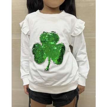 RETSUGO Girls St Patricks Day Shirt Lucky Shamrock Tops St Patricks Day Sweater Baby Girls Sweatshirt T-Shirt Irish Clover Tee 5t/8205