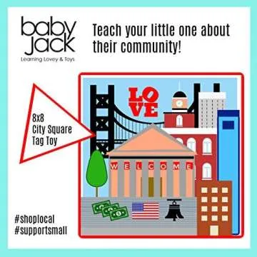 Baby Jack & Co 8x8” Learning Lovey Philadelphia Pennsylvania Tag Toys for Babies - Baby Crinkle Toys - Soft & Safe - Learn USA Cities and Shapes - Ideal Baby Toy & Gift BPA Free w/Stroller Clip