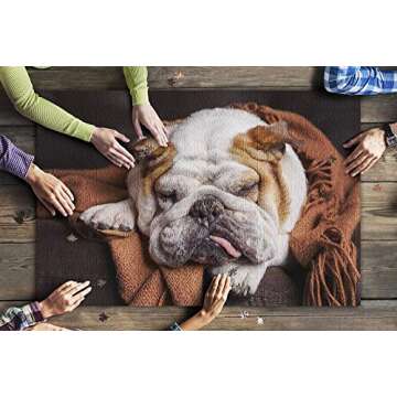 English Bulldog Sleeping on Couch Photography A-90753 (1000 Piece Premium Puzzle, Made in USA)