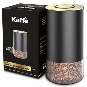 Kaffe Glass Coffee Canister (12oz) w/Airtight Lid - Click to Release Seal - BPA Free Glass & Stainle...