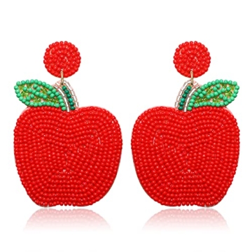 Beaded Earrings HandmadeTeacher Apple Bead Dangling Earrings Funny Fruit Drop Dangle Earrings for Wo...