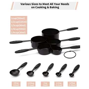 Joyhill Measuring Cups and Spoons Set of 10 Piece, Stainless Steel Measuring Cups with Soft Touch Si...