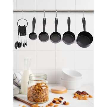 Joyhill Measuring Cups and Spoons Set of 10 Piece, Stainless Steel Measuring Cups with Soft Touch Silicone Handles, Nesting Metal Measuring Cups for Dry & Liquid Ingredients, Cooking & Baking (Black)