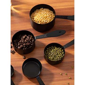 Joyhill Measuring Cups and Spoons Set of 10 Piece, Stainless Steel Measuring Cups with Soft Touch Silicone Handles, Nesting Metal Measuring Cups for Dry & Liquid Ingredients, Cooking & Baking (Black)