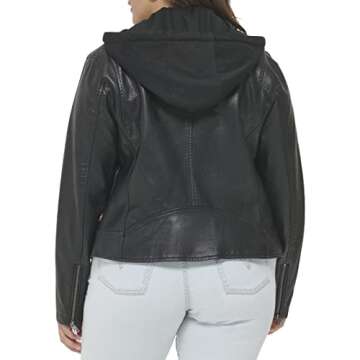 Levi's Women's Plus Faux Leather Classic Asymmetrical Motorcycle Jacket (Standard & Plus Sizes), Black Hooded, 1X