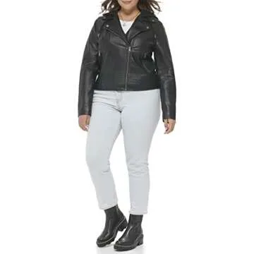 Levi's Women's Plus Faux Leather Classic Asymmetrical Motorcycle Jacket (Standard & Plus Sizes), Black Hooded, 1X
