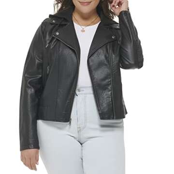 Levi's Women's Plus Faux Leather Classic Asymmetrical Motorcycle Jacket (Standard & Plus Sizes), Black Hooded, 1X
