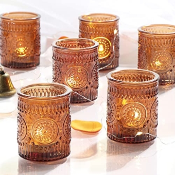 Elegant 24pcs Vintage Amber Votive Candle Holders