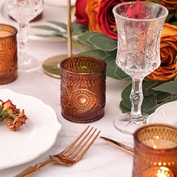 Elegant 24pcs Vintage Amber Votive Candle Holders