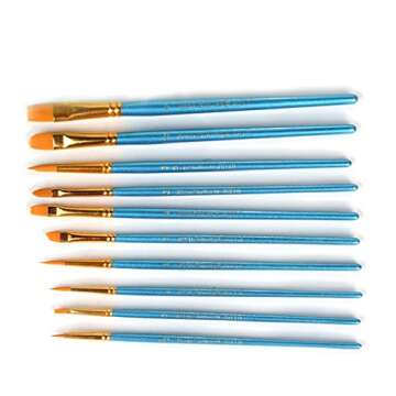 1 Set of 10 Pieces Synthetic Hair Paint Brushes, Blue, for Acrylic, Oil and Watercolor Painting