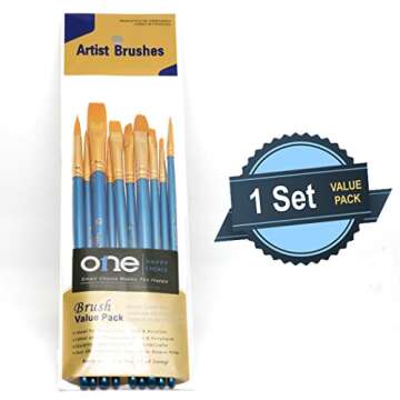 1 Set of 10 Pieces Synthetic Hair Paint Brushes, Blue, for Acrylic, Oil and Watercolor Painting