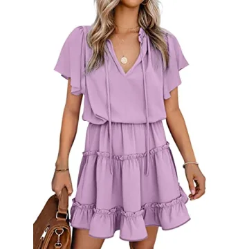 Elegant Dokotoo Women’s Flowy Mini Dress for Summer Casual Wear in Purple