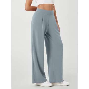 ODODOS Modal Soft Wide Leg Pants for Women High Waist Casual Relaxed Pants with Pockets, 29" Inseam, Grey Blue, X-Small