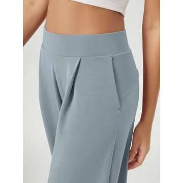 ODODOS Modal Soft Wide Leg Pants for Women High Waist Casual Relaxed Pants with Pockets, 29" Inseam, Grey Blue, X-Small