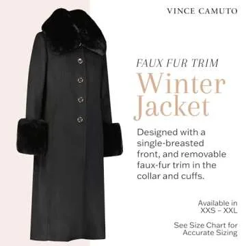 Vince Camuto Women’s Winter Trench Coat, Stylish Wool Coat with Faux Fur Trim