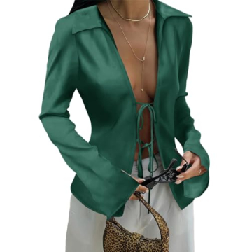 Cicy Bell Sexy Tie Front Satin Shirt - Chic & Versatile Top