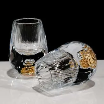 SIYOUKI Crystal Shot Glasses 0.5oz Set ，Decorated With 24K Gold Leaf Flakes, Lead-Free,Handmade Set Suitable For MaoTai,Spirits,Drinks Tastin, Gift-Box Packaging (Diamond-2PCS)