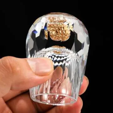 SIYOUKI Crystal Shot Glasses 0.5oz Set ，Decorated With 24K Gold Leaf Flakes, Lead-Free,Handmade Set Suitable For MaoTai,Spirits,Drinks Tastin, Gift-Box Packaging (Diamond-2PCS)