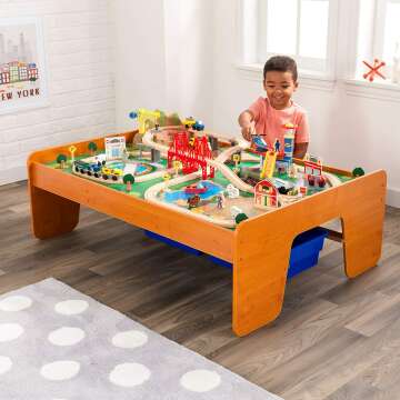 KidKraft Wooden Train Set with Table & 100 Pieces