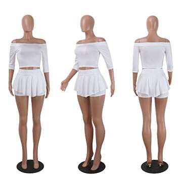 Antique Style Womens Sexy 2 Pieces Off Shoulder Outfits Bodycon Solid Crop Top Pleated Pants Set Club Shorts (XL, white)