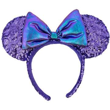 Disney Parks Potion Purple Sequin Irridescent Bow Mickey Minnie Mouse Ears Headband