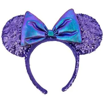 Disney Parks Potion Purple Sequin Irridescent Bow Mickey Minnie Mouse Ears Headband