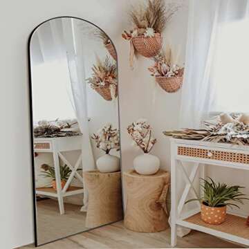 PexFix Arched Full Length Mirror Full Length Floor Mirror Floor Mirror Full Length Arched Wall Mirror Full Body Wall Mirror Sleek Arched-Top Mirror,Black,71''×28''