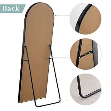 PexFix Arched Full Length Mirror Full Length Floor Mirror Floor Mirror Full Length Arched Wall Mirror Full Body Wall Mirror Sleek Arched-Top Mirror,Black,71''×28''