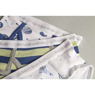 Burt's Bees Baby Baby Toddler Boys' Underwear, Organic Cotton, Tag-Free Comfort Briefs, Happy Herbivores, 4-5T