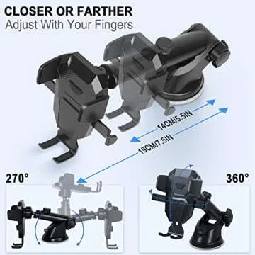 BzmxsLZ Car Phone Mount, Strong Suction Cup, Compatible with Samsung and iPhone, 3 in 1 Dashboard Windshield Vent Universal Phone Holder, 2022 Upgraded