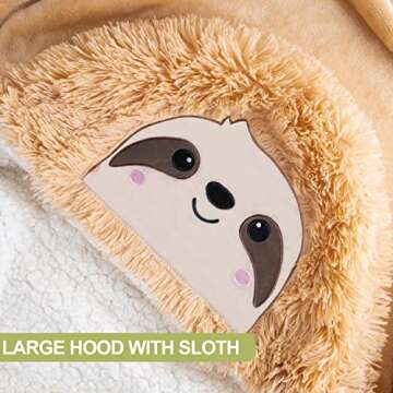 Sloth Wearable Hooded Blanket for Adults – Super Soft Warm Cozy Plush Flannel Fleece Throw & Sherp...