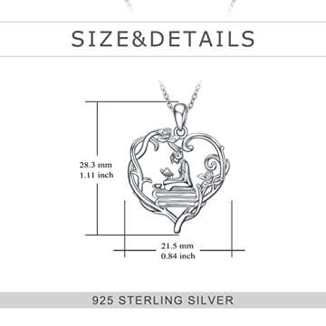 YFN 925 Sterling Silver Book Lover Necklace Reading Pendant Graduation Gift Jewelry for Women