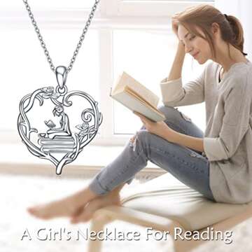 YFN 925 Sterling Silver Book Lover Necklace Reading Pendant Graduation Gift Jewelry for Women