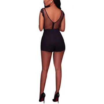 RARITYUS Women Sexy Lace Bodysuit Jumpsuit See Through Mesh Sleeveless/Long Sleeve Tops Swimsuit for Party Outfit
