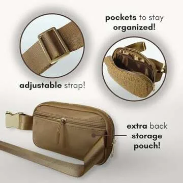 Boutique Fleece Belt Bag | Sherpa Crossbody Bag Fanny Pack for Women Fashionable | Everywhere Waist Pack | Small Fashion Travel Chest Bag (Extended Strap Length, Caramel Fleece)