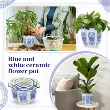 Briwooody Set of 3 Elegant Blue and White Flower Pots