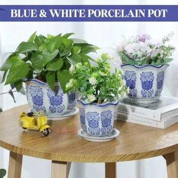 Briwooody Set of 3 Elegant Blue and White Flower Pots