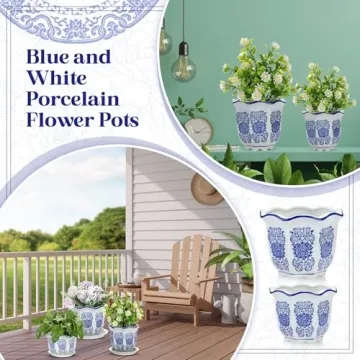 Briwooody Set of 3 Elegant Blue and White Flower Pots