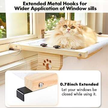 AMOSIJOY Cat Sill Window Perch Sturdy Cat Hammock Window Seat with Wood & Metal Frame for Large Cats, Easy to Adjust Cat Bed for Windowsill, Bedside, Drawer and Cabinet