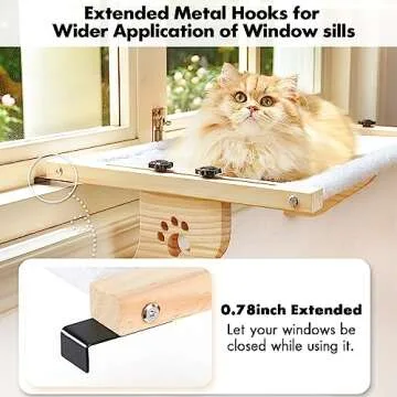 AMOSIJOY Cat Sill Window Perch Sturdy Cat Hammock Window Seat with Wood & Metal Frame for Large Cats, Easy to Adjust Cat Bed for Windowsill, Bedside, Drawer and Cabinet