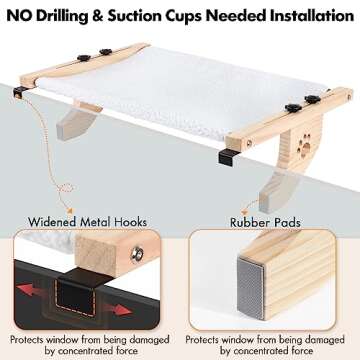 AMOSIJOY Cat Sill Window Perch Sturdy Cat Hammock Window Seat with Wood & Metal Frame for Large Cats, Easy to Adjust Cat Bed for Windowsill, Bedside, Drawer and Cabinet