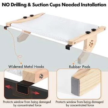 AMOSIJOY Cat Sill Window Perch Sturdy Cat Hammock Window Seat with Wood & Metal Frame for Large Cats, Easy to Adjust Cat Bed for Windowsill, Bedside, Drawer and Cabinet