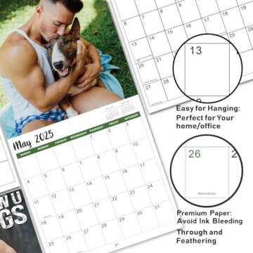 2025 Wall Calendar - Calendar 2025, 12 Monthly Wall Calendar 2025 from Jan. 2025 - Dec. 2025, 24" x 12" (Open), Men & Dog Calendar 2025, Funny Wall Calendar