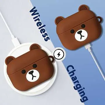WowChic for AirPods Pro 2019/Pro 2 Case 2022 Soft Silicone Cute 3D Cartoon Fashion Kawaii Cool Fun Funny Unique Shell for Apple Airpod Air pods Cover Cases for Men Girls Women Boys (Brown Bear)